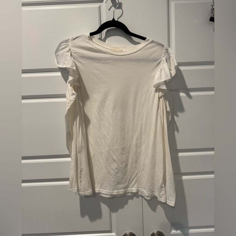 Michelle by Comune Cold Shoulder Ruffle Long Sleeve Cut Out Cream Size Medium